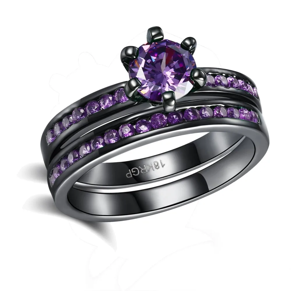 2 шт. черные кольца ювелирные изделия розовый черный циркон установка|Кольца| |