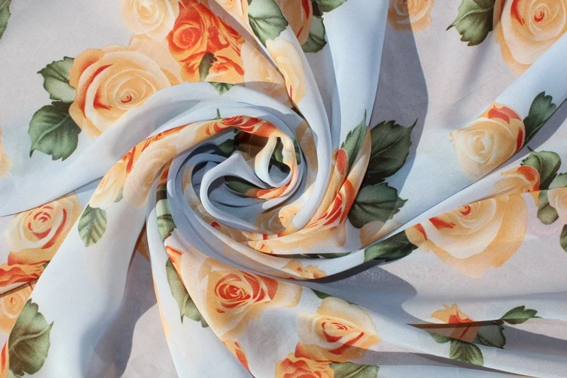 145 см ширина печатная мягкая шифоновая ткань большие розовые цветы серый CH9163 для