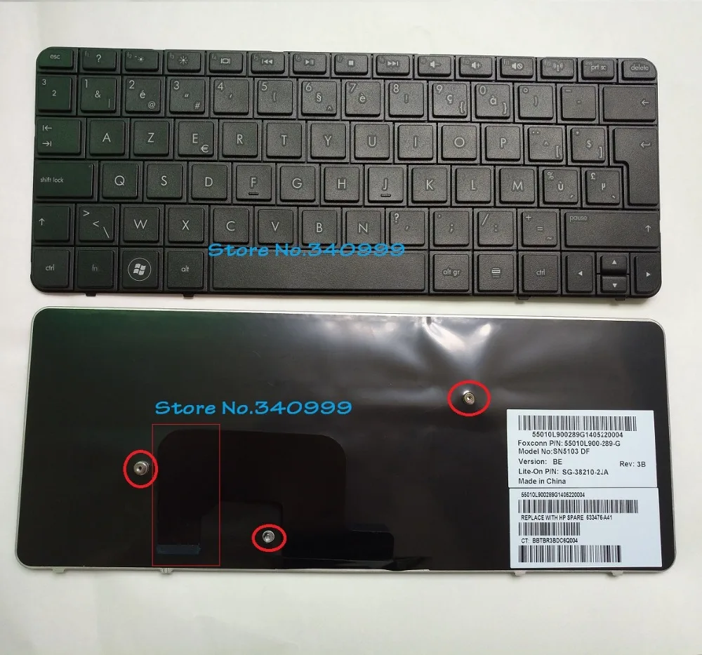 Клавиатура azerty для hp мини 1103 1104 110-3510NR 110-3600 210-2200 210-2300 CQ10-600 CQ10-700 633476-A41 Бельгия