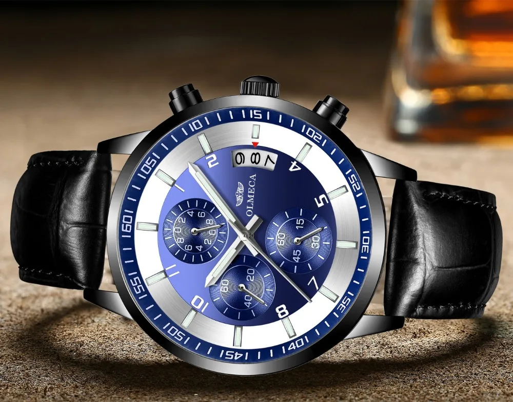 Часы наручные OLMECA Мужские кварцевые Модные Роскошные водонепроницаемые с