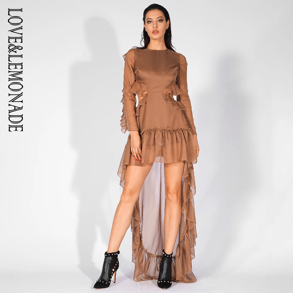 Женское шифоновое платье LOVE &amp LEMONADE расклешенное с открытой спиной оборками и