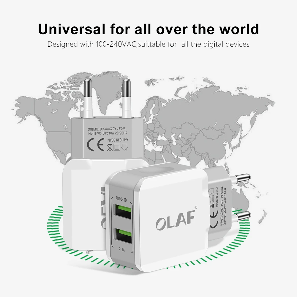 Универсальное USB зарядное устройство Олаф, смарт-адаптер для путешествий, 5 В, 2,5 А, настенное портативное зарядное устройство для мобильного телефона с европейской вилкой для iPhone, samsung, Xiaomi