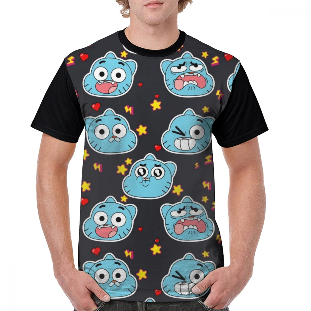 Футболка Gumball Amazing World, футболка с рисунком Gumball, потрясающая уличная одежда, графическая футболка, 100 полиэстер, свободная футболка - Цвет: Черный