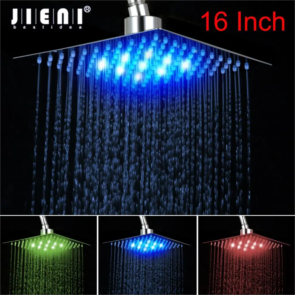 Насадка для душа JIENI 16 дюймов светодиодная хромированная латунная|rectangular shower head|led headshower head |