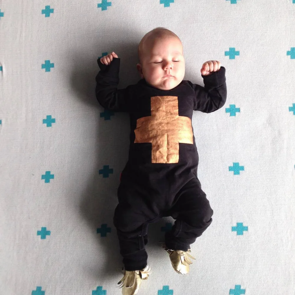 Fashion Autumn Cotton Baby Boys Clothes Romper baby One Piece Gold Cross Jumpsuit Black Kids Clothing | Детская одежда и обувь