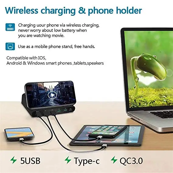 universal 60w qi wireless charger for iphone ipad samsung android phone tablet 7 in 1 quick 3 0 fast charge holder free global shipping