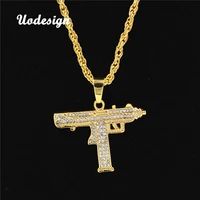 uodesign golden plated gun steampunk necklace star jewelry men hip hop dance charm franco chain hiphop long necklace
