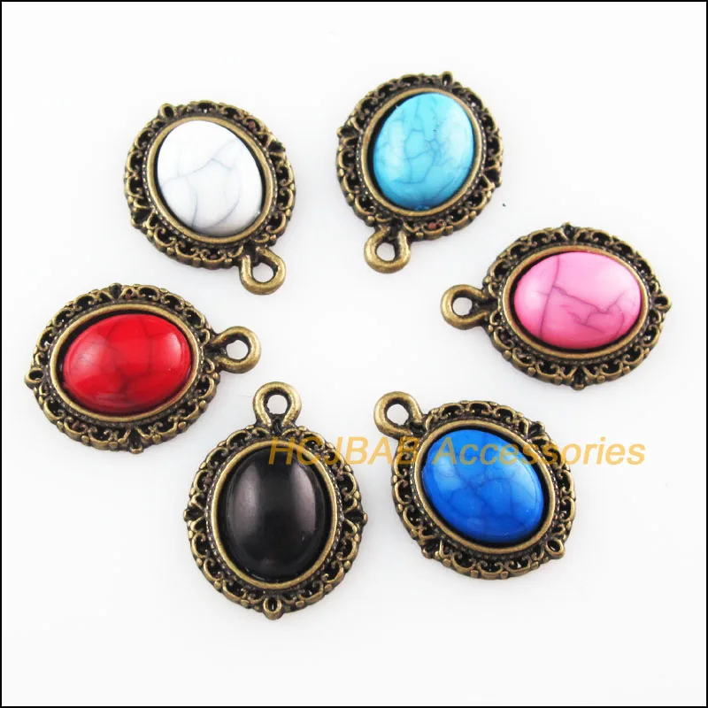 24 Новый овальной формы в форме цветка Смешанные Подвески из камня состаренная