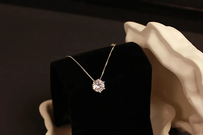 2018 New 925 Sterling Silver Jewelry AAA Zircon Rhinestones Six Claw Maxi Necklace Necklaces &amp Pendants For Women H065 | Украшения и