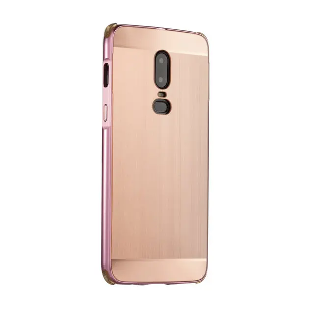 6,28 ''Oneplus6 алюминиевый бампер чехол Funda Oneplus 6 Чехол под шлифованный Металл PC задняя крышка для Coque One Plus 6 чехол для смартфона Броня - Цвет: Rose Gold