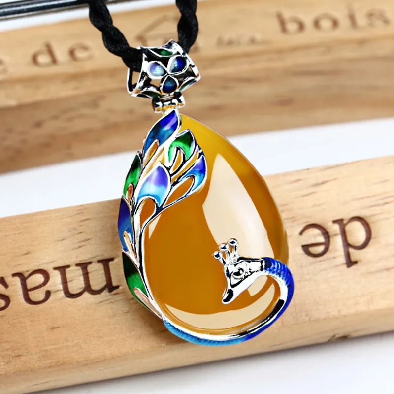 Женские Подвески из серебра 100% пробы с натуральным желтым халцедоном|pendants for