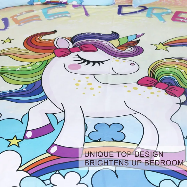 BlessLiving Unicorn Kids Bedding Duvet Cover Set Cute Magical Unicorn with Rainbow 3 Piece Teen Girl Purple Yellow Bedspreads 3