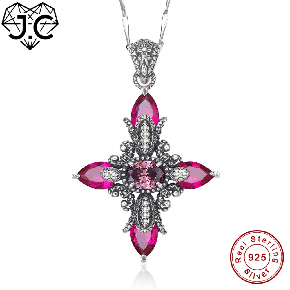 

J.C Lady's Cross Design Spessartine Garnet Blue Amethyst Topaz Solid 925 Sterling Silver Pendant Fine Jewelry for Women