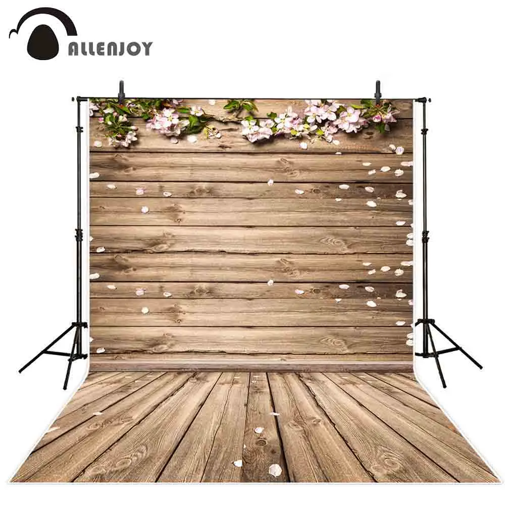 Allenjoy photography wedding backdrop Spring pink flower petal brown wood photo background studio photophone photocall decor | Электроника