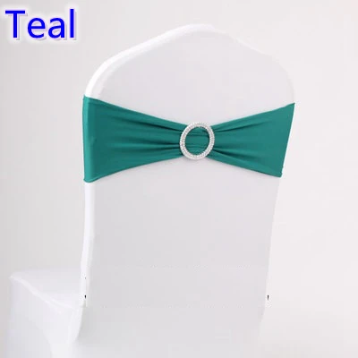 

Teal Colour On Sale Chair Sash With Round Buckles For Chair Covers Spandex Band Lycra Sash Bow Tie Wedding Decoration