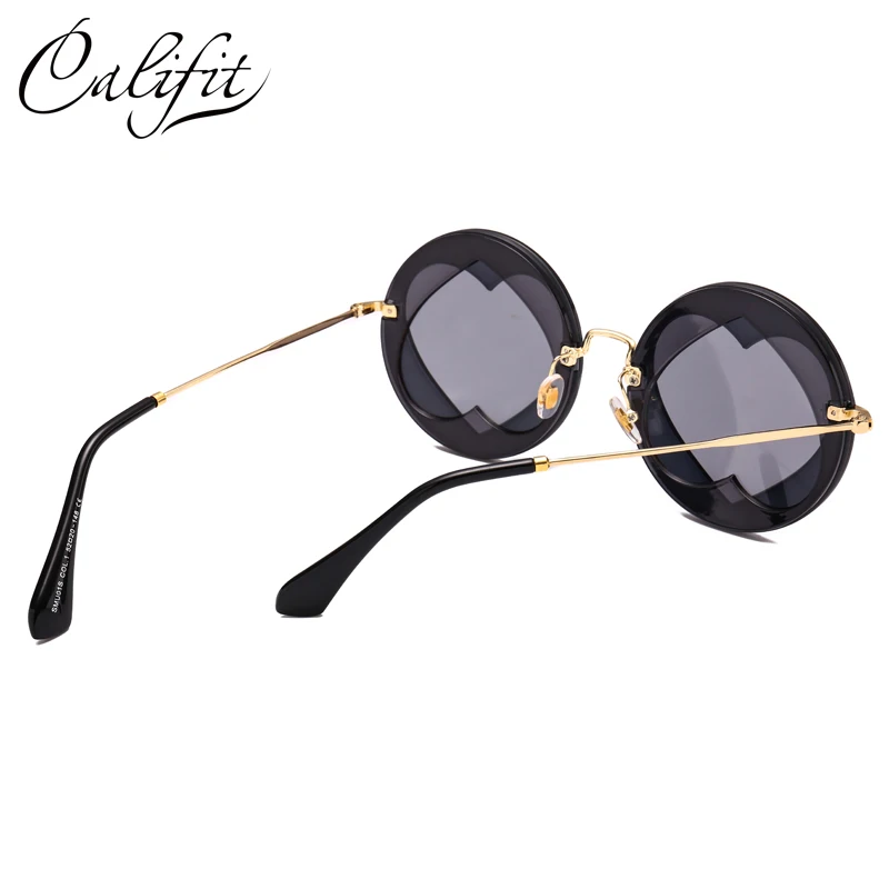 CALIFIT модные брендовые дизайнерские солнцезащитные очки с двойным сердцем полые
