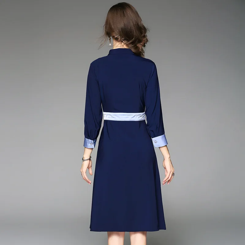 

Womens Clothing Spring Autumn Famale Elegant Dress Standing collar Shirt Patchwork Casual Party Dress Ladies Dresses Vestido