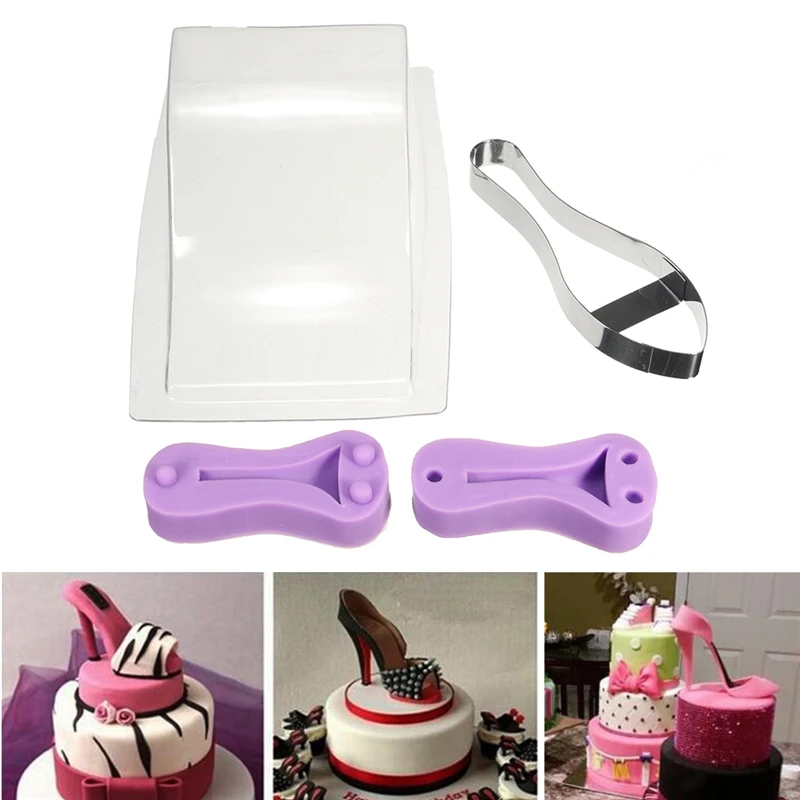 Silicone Stainless High Heel Fondant Cake Mould Kit Women Shoe Shape Chocolate Cookies Mold Birthday Party Cake Decorating Tools
