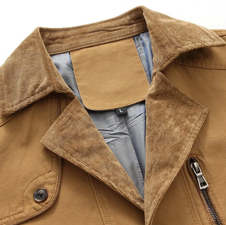 

2017 New arrival Men 's casual Mid-long trench coat Autumn Turn-down Collar fashion Men's windbreaker Cotton jackets Army Green
