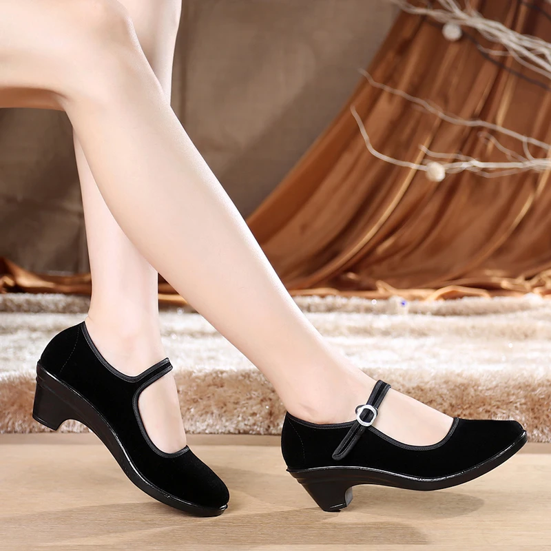 Туфли женские на высоком каблуке с круглым носком резиновой подошве|zapatos mujer|black