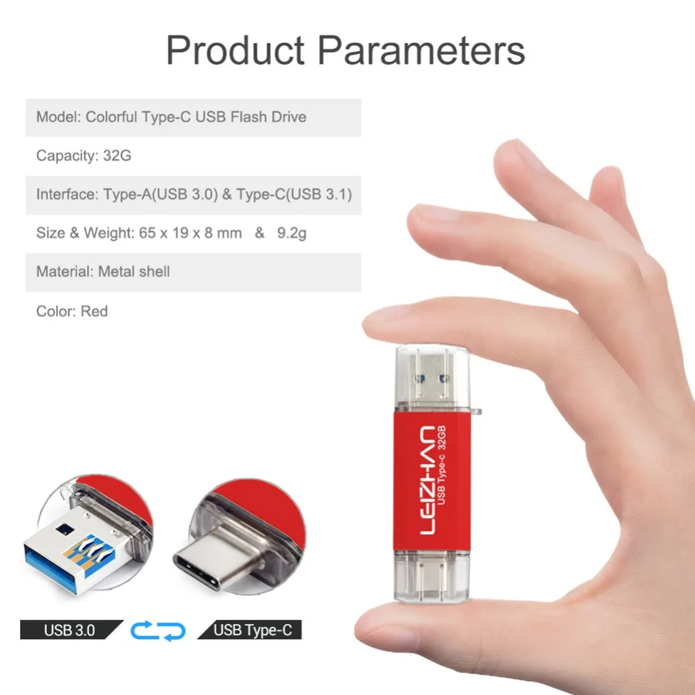 

LEIZHAN Type-C USB Flash drive for USB C Smartphones 16GB 32GB 64GB 128GB USB C Pendrive USB 3.0 Pen drive Android memory stick