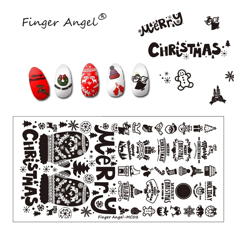 Finger Angel 20 шт 6*12 см Рождественская пластина для стемпинга нейл арта шаблон