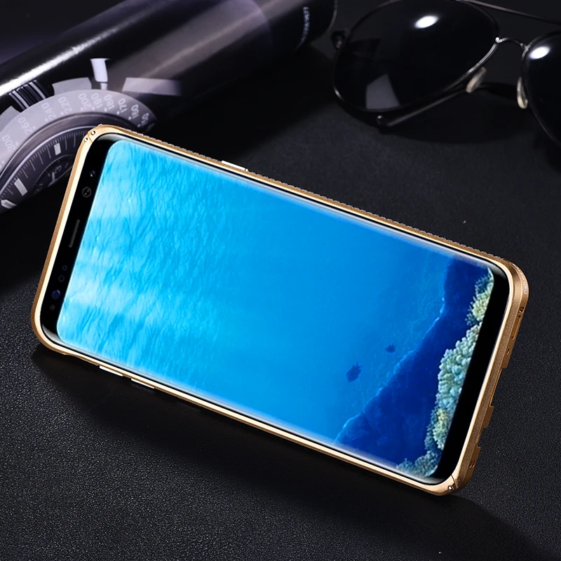 iMatch Алмазная Алюминевая металлическая бампер чехол для Samsung Galaxy S8/S8 плюс Роскошный ультра тонкий корпус для телефона невидимая подставка чехол S8