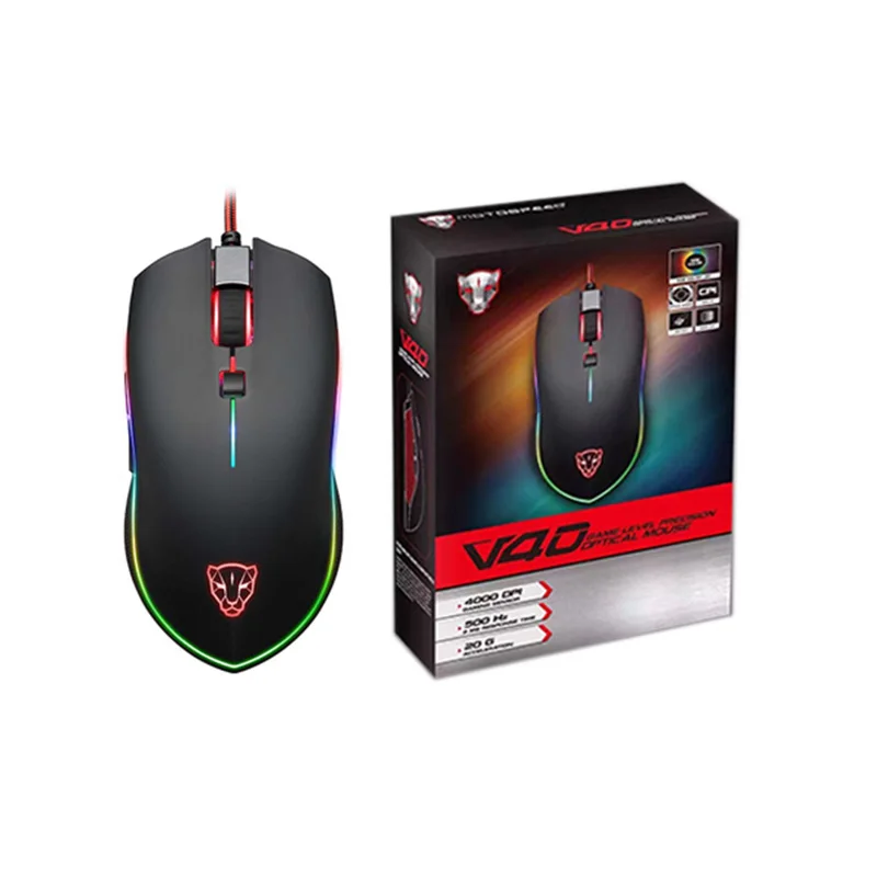Черный Motospeed V40 программируемая игровая мышь 4000 dpi USB компьютер Ноутбук PC Gamer Wried оптический Mause с подсветкой дышащий светодиодный для игр - Цвет: Черный
