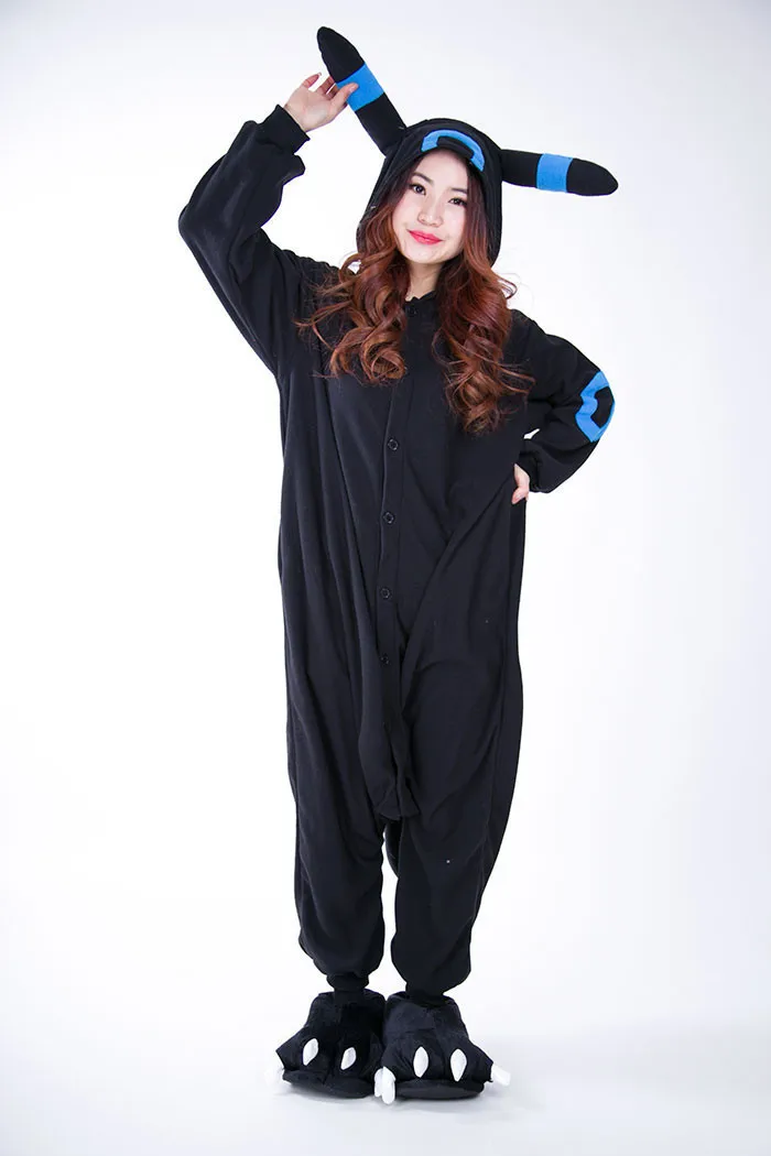 Взрослые Мужчины и Женщины Пижама Аниме Косплей Onesies Покемон Umbreon Костюм Зима