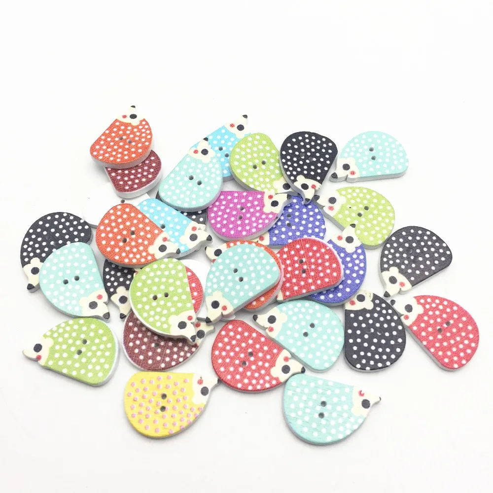 

100pcs Random Mixed Wood Hedgehog Buttons Sewing 2 Holes Wooden Button 25x16mm Embellishments Scrapbooking
