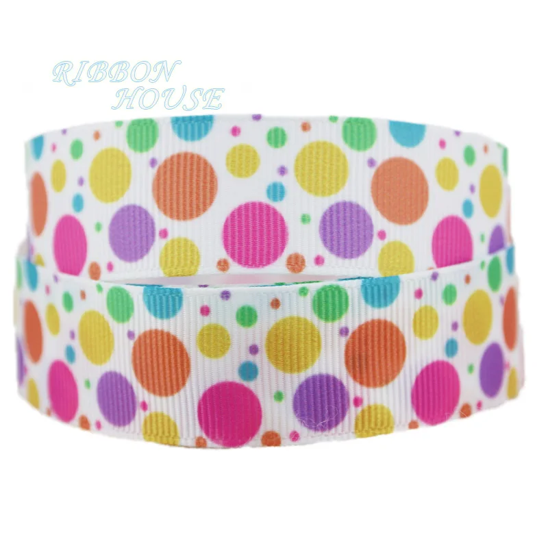 6 colors mix) 1''(25mm) printed cartoon polka dot grosgrain ribbon colored gift wrap ribbon decoration ribbons