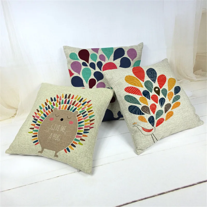 Новая модная льняная наволочка для подушки разноцветные Мультяшные животные