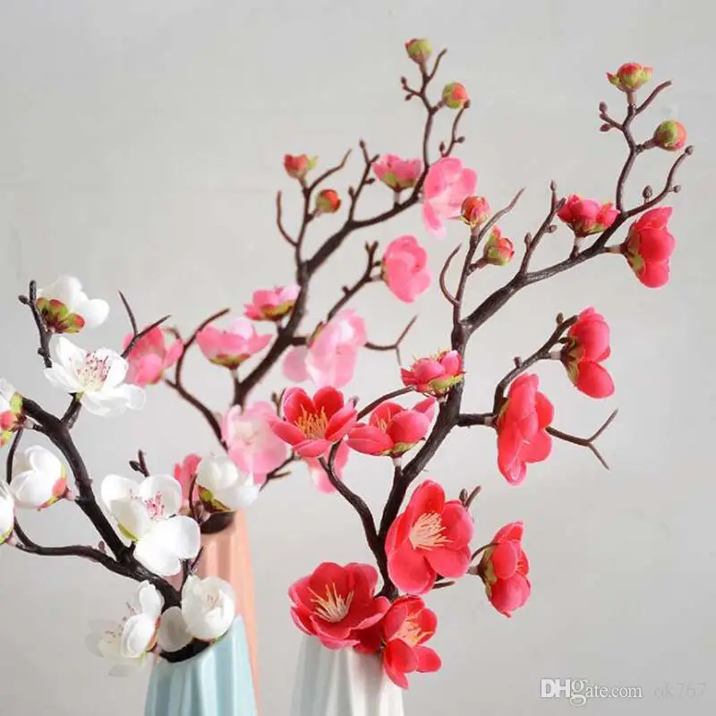 

200pcs Plum Cherry Blossoms Silk Artificial Flowers Plastic Stem Sakura Tree Branch Home Table Decor Wedding Decoration Wreath