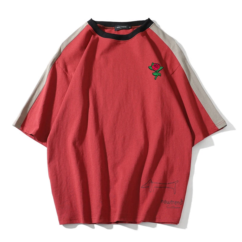 New Arrival Rose T Shirt Harajuku Embroidery T-shirt Streetwear Fashion Men Top Tees US Size S-XL |