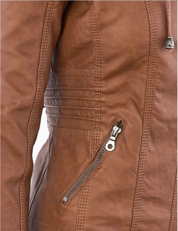 Женская кожаная куртка Nicesense мотоциклетная с капюшоном осень 2019|leather jacket women|leather