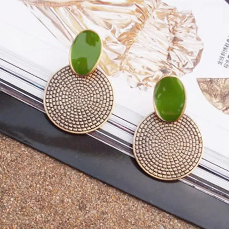 

LNRRABC new Women Big Stud Earrings Jewelry Vintage Carved Drop Green Gift Vintage Sale Round earrings oorbellen brincos