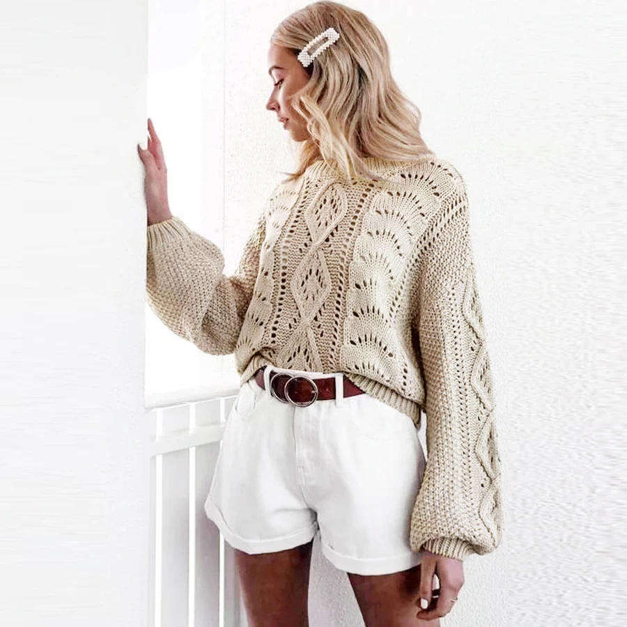 TEELYNN boho pullovers sweater for women 2019 Autumn winter lantern long sleeve warm top loose o-neck knitted sweaters | Женская одежда
