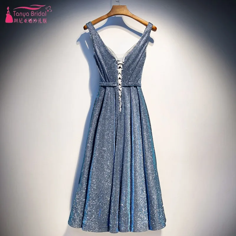 Таню Элегантное синее платье трапециевидной формы подружки невесты платья Чай