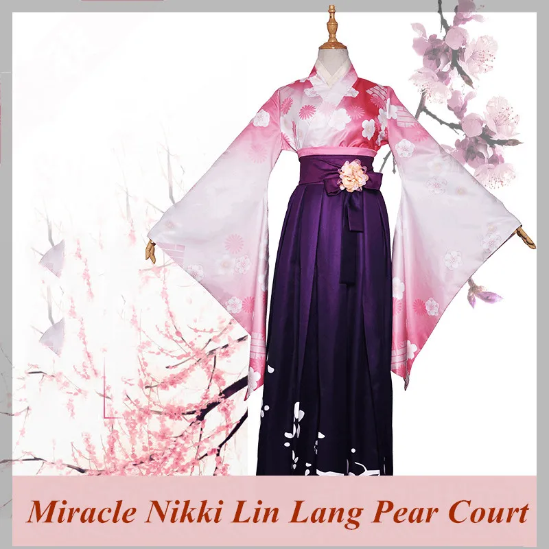 Anime! Miracle Nikki Lin Lang Pear Court Flowers Kimono Uniform Cosplay Costume Female Ancient Style Dress Free Shipping |