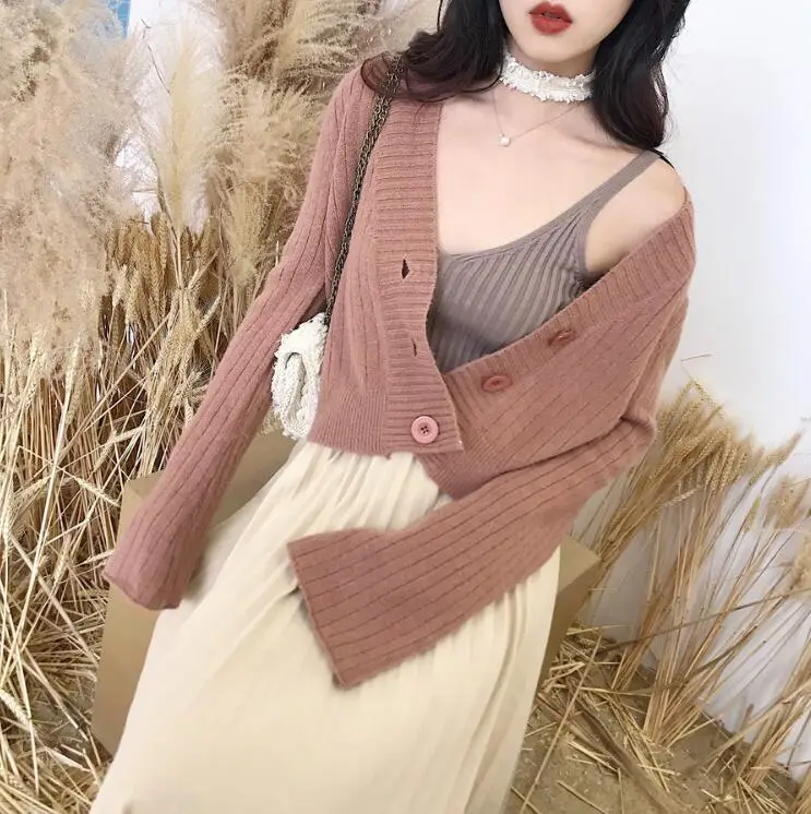 Flare sleeve cardigan sweater female |