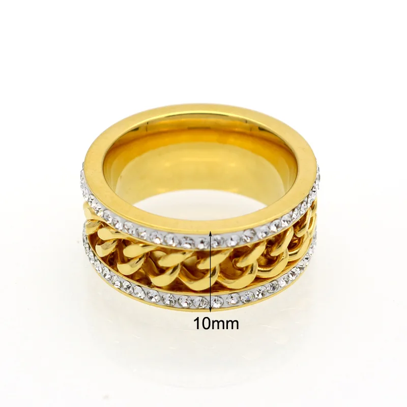 Ювелирные кольца из нержавеющей стали модное Двухрядное CZ Кольцо с цепочкой