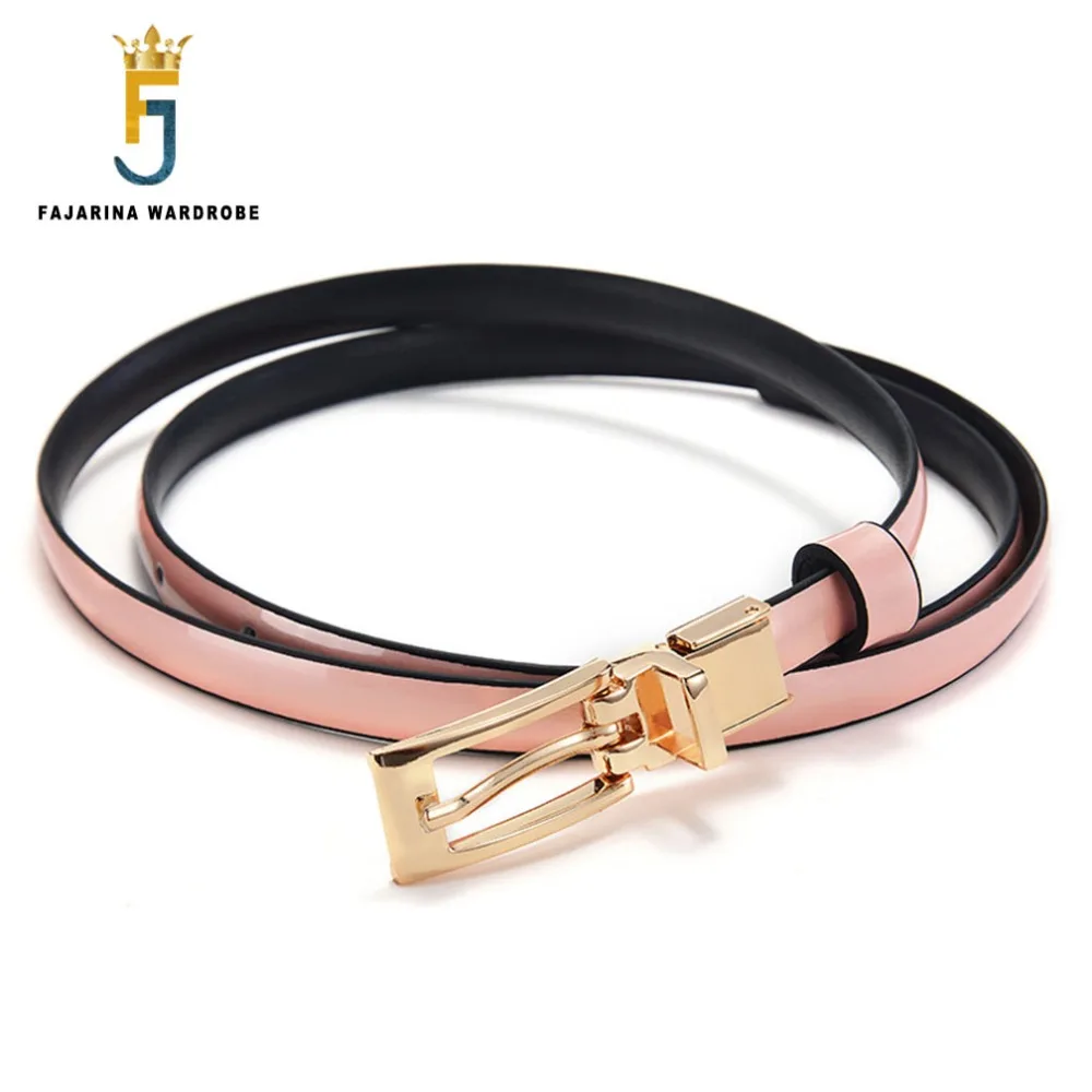 FAJARINA Ladies Fashion Cowskin Leather Vintage Pink Gold Belt Solid Colour Thin Decorative Belts for Women 11mm Wide LDFJ079