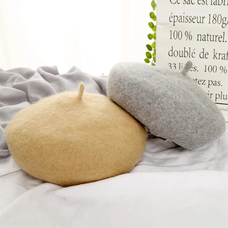 Шерстяные береты шапка на осень и зиму сохраняющая тепло шерстяная женские