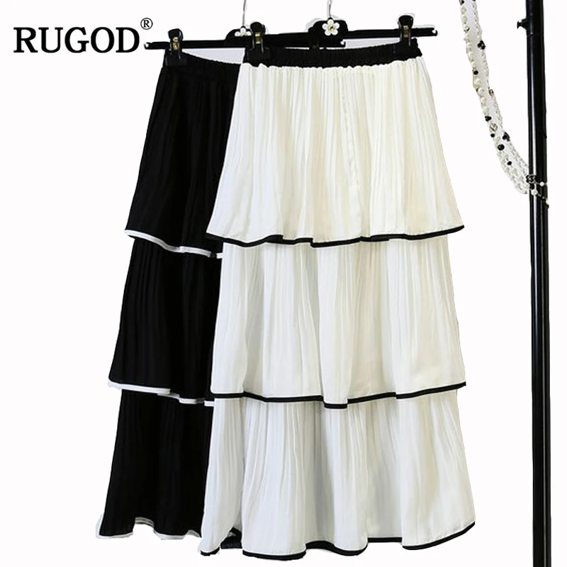 RUGOD Women Cake Skirts Elegant White Cascading Ruffle Skirt Casual High Elastic Waist Chiffon Saias 2019 Summer | Женская одежда