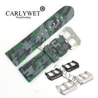 carlywet 24mm camo grey waterproof silicone rubber replacement wrist watch band strap belt with buckle for luminor