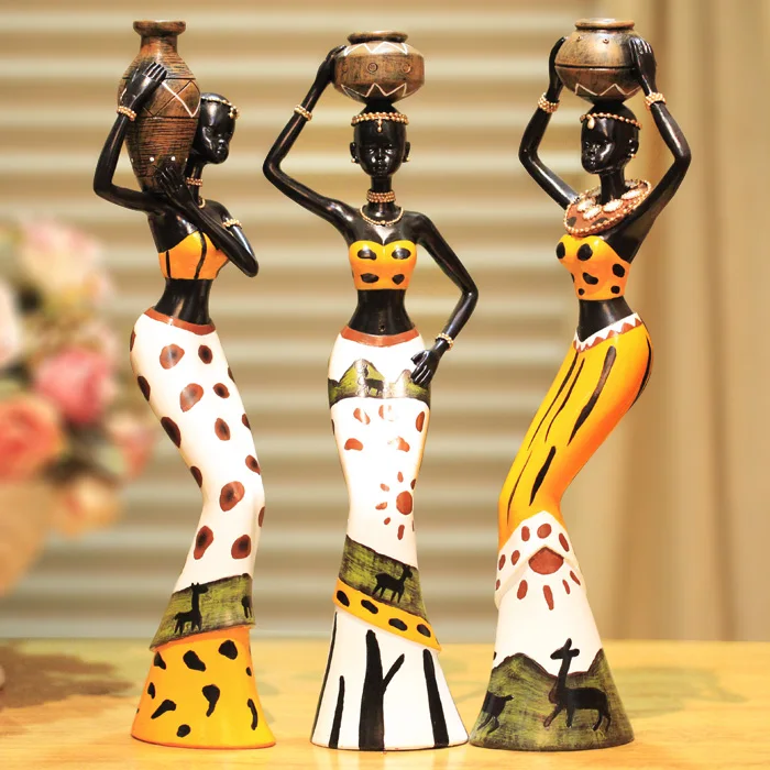 

Free Shipping Resin Folk Art Love 3 African Girls Home Decor Resin Figurine Folk Art Home Decoration Love Africa Figurine