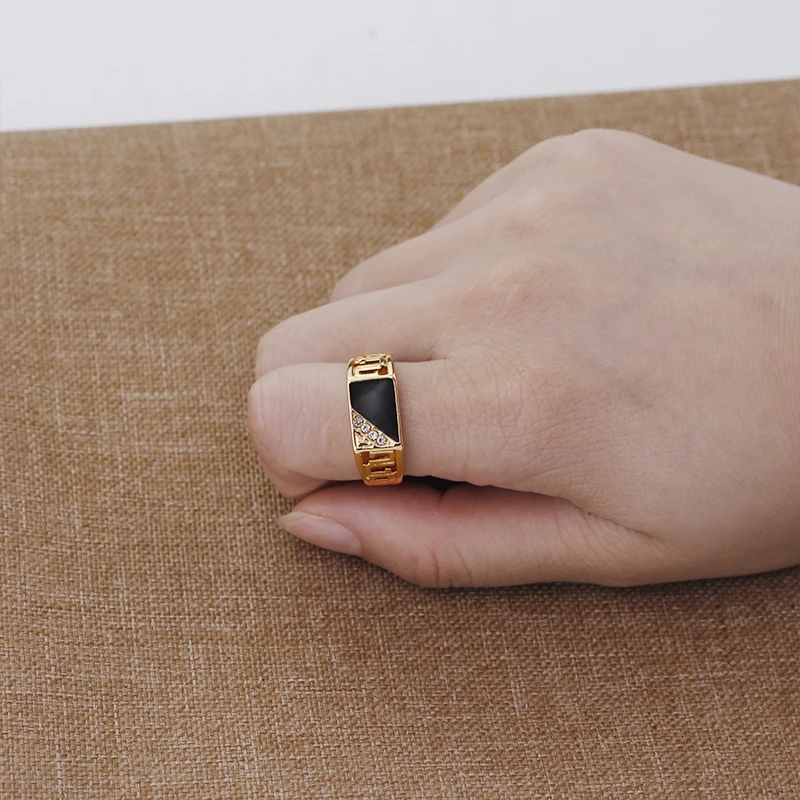 New Fashion Classic Gold Silver Color Rhinestone Men Ring Black Enamel Male Finger Rings Best Selling | Украшения и аксессуары