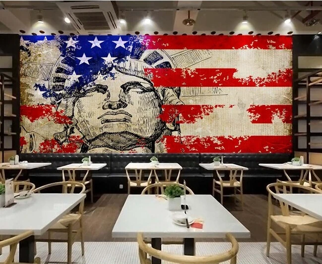 Пользовательские Ретро обои Национальный флаг и Статуя Свободы для гостиной