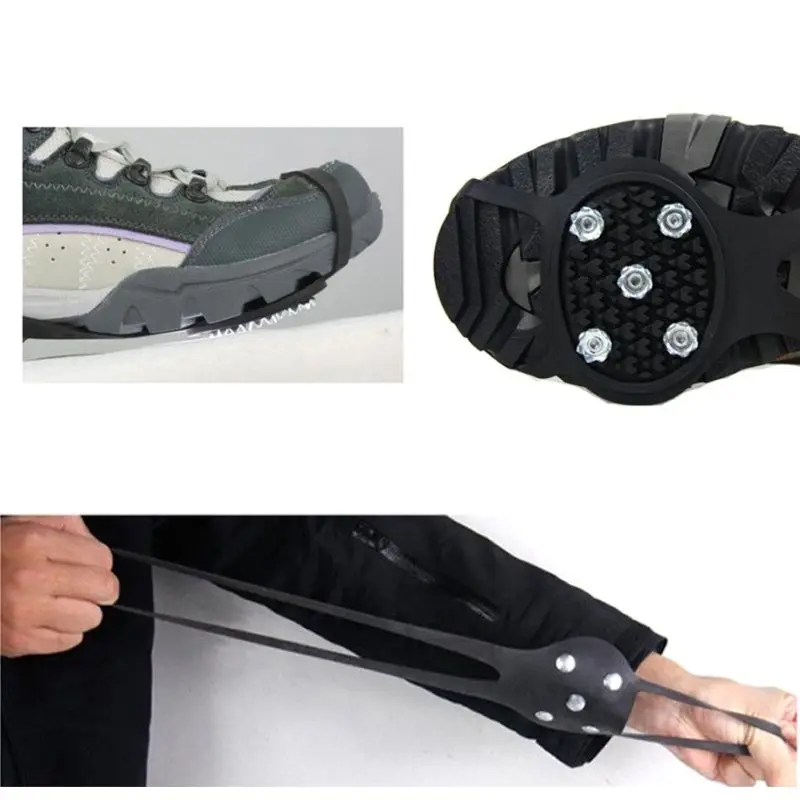5 stud Нескользящие захваты для льда скобы зимняя обувь Шипы Сапоги стрейч плотная