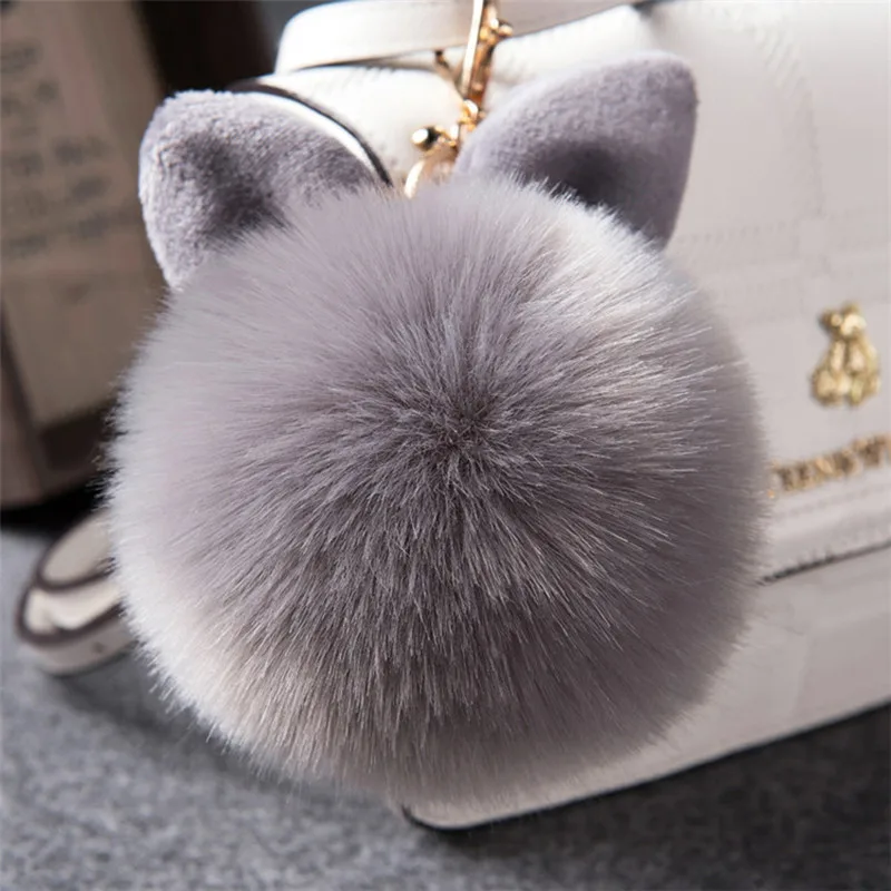 Fancy&Fantasy Fur Pom Pom Key Chain Fluffy Bunny Keychain Chaveiro Faux Rabbit Hair Bulb Bag Car Ornament Fur Ball Key Ring